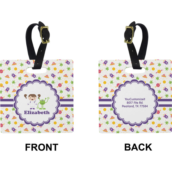 Girls Space Themed Square Luggage Tag (Front + Back)
