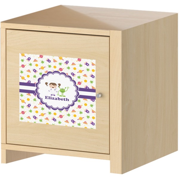 Girls Space Themed Square Wall Decal on Wooden Cabinet