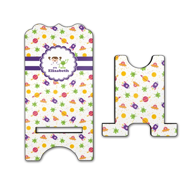 Girls Space Themed Stylized Phone Stand - Front & Back - Large