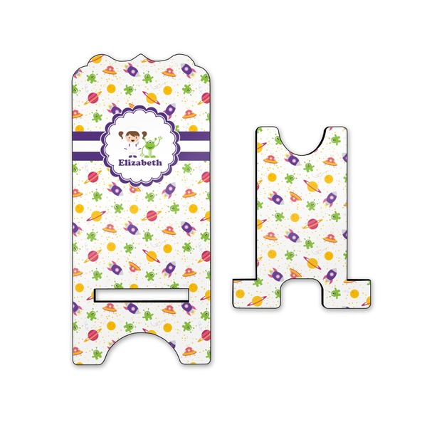 Girls Space Themed Stylized Phone Stand - Front & Back - Small