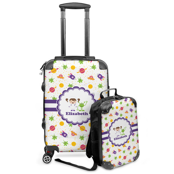 Custom Girls Space Themed Kids 2-Piece Luggage Set - Suitcase & Backpack (Personalized)