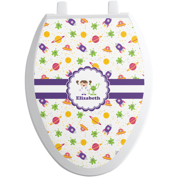 Custom Girls Space Themed Toilet Seat Decal - Elongated (Personalized)