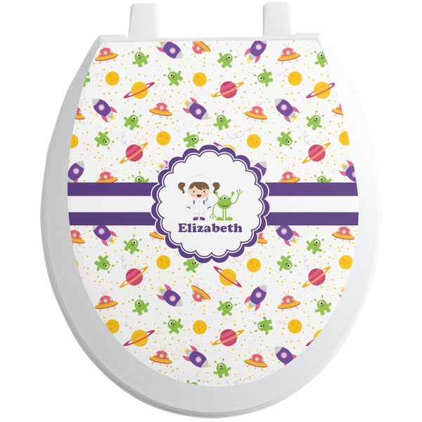 Custom Girls Space Themed Toilet Seat Decal (Personalized)