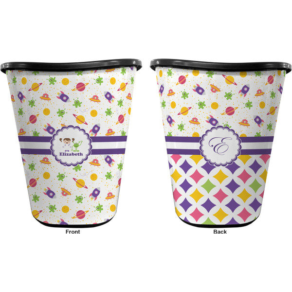 Girls Space Themed Trash Can Black - Front and Back - Apvl