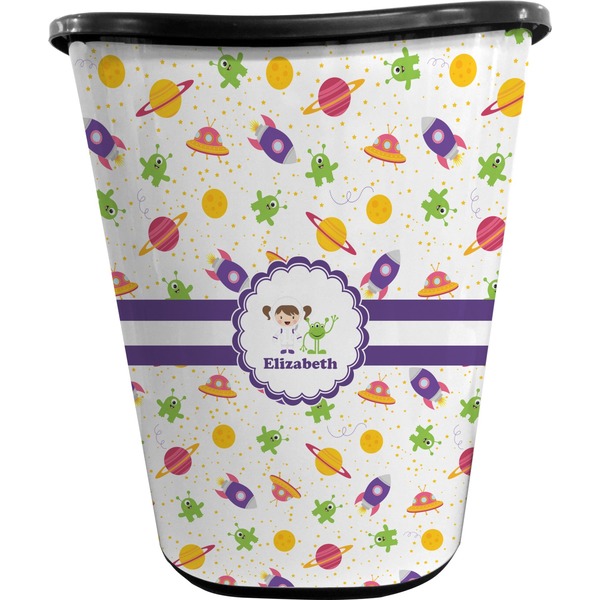 Custom Girls Space Themed Waste Basket - Double Sided (Black) (Personalized)