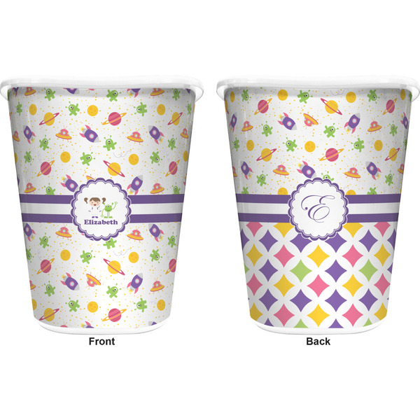 Girls Space Themed Trash Can White - Front and Back - Apvl