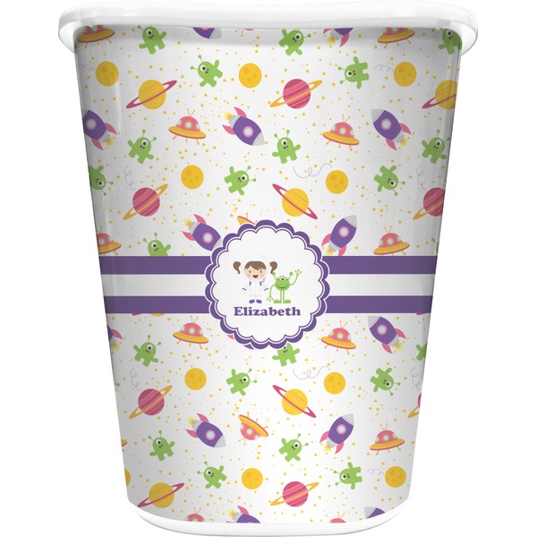 Custom Girls Space Themed Waste Basket - Double Sided (White) (Personalized)