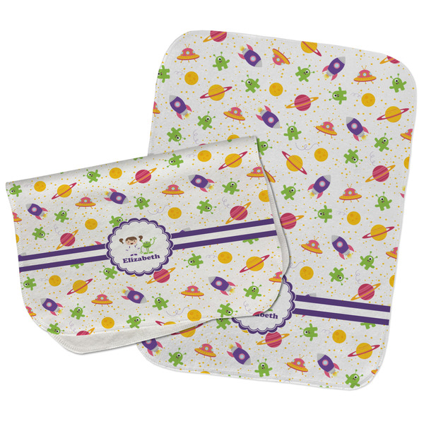 Custom Girls Space Themed Burp Cloths - Fleece - Set of 2 w/ Name or Text