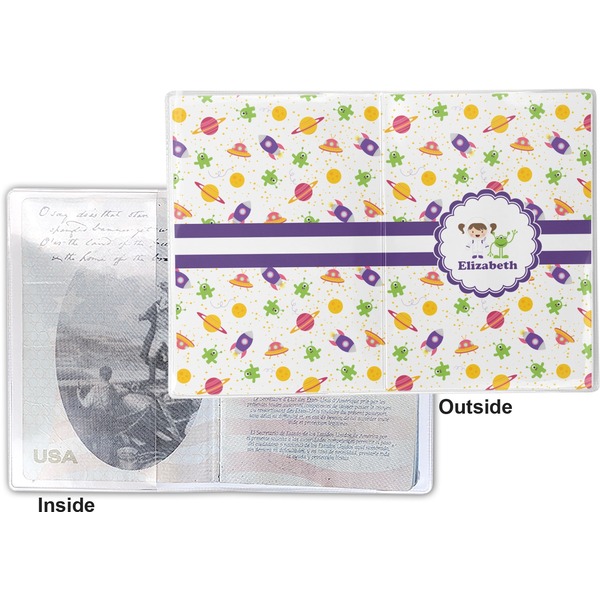 Girls Space Themed Vinyl Passport Holder - Flat Front and Back