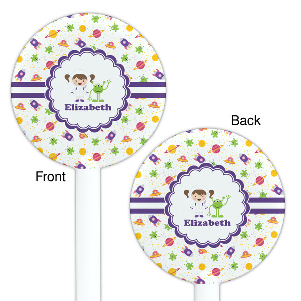 Girls Space Themed White Plastic 5.5" Stir Stick - Double Sided - Round - Front & Back