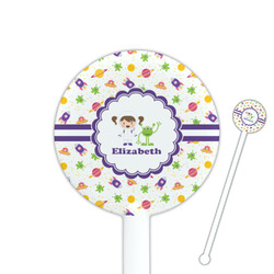 Girls Space Themed 5.5" Round Plastic Stir Sticks - White - Single Sided (Personalized)
