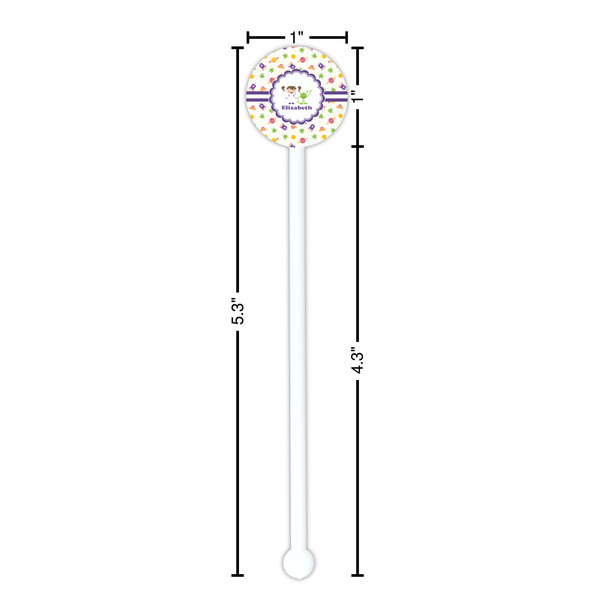 Girls Space Themed White Plastic 5.5" Stir Stick - Round - Dimensions