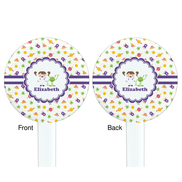 Girls Space Themed White Plastic 7" Stir Stick - Double Sided - Round - Front & Back
