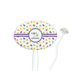 Girls Space Themed 7" Oval Plastic Stir Sticks - White - Double Sided (Personalized)