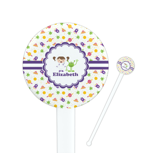 Custom Girls Space Themed 7" Round Plastic Stir Sticks - White - Double Sided (Personalized)
