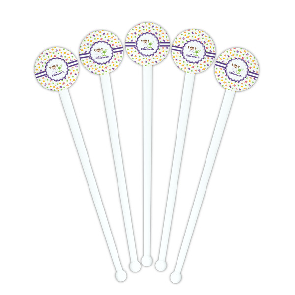 Girls Space Themed White Plastic 7" Stir Stick - Round - Fan View