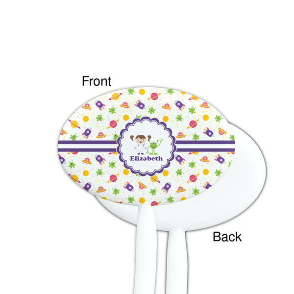 Girls Space Themed White Plastic 7" Stir Stick - Single Sided - Oval - Front & Back