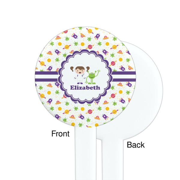 Girls Space Themed White Plastic 7" Stir Stick - Single Sided - Round - Front & Back