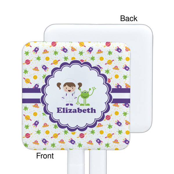 Girls Space Themed White Plastic Stir Stick - Single Sided - Square - Approval