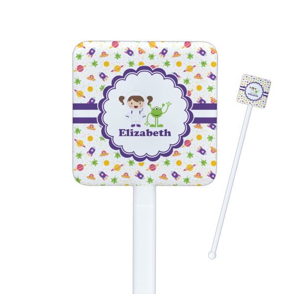 Custom Girls Space Themed Square Plastic Stir Sticks (Personalized)