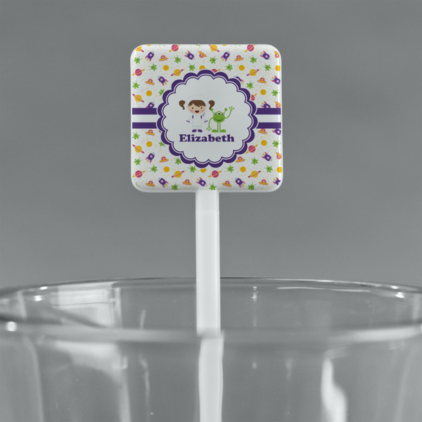 Girls Space Themed White Plastic Stir Stick - Square - Main