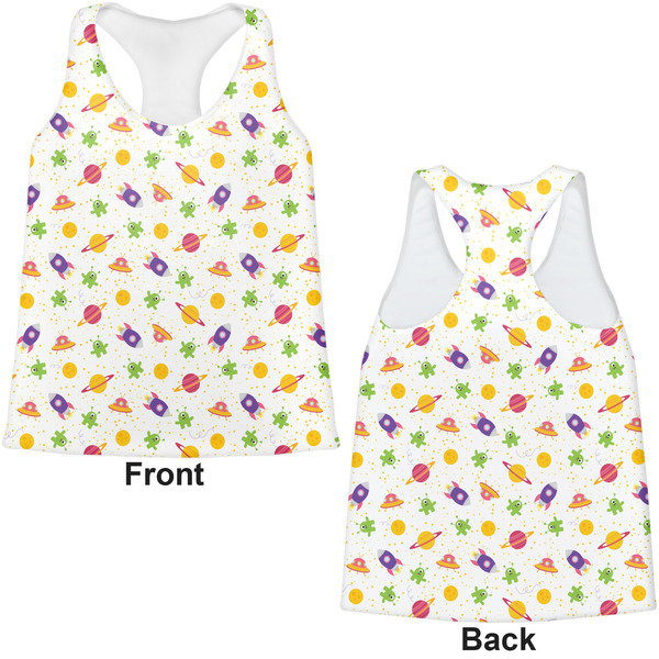 Girls Space Themed Womens Racerback Tank Tops - Medium - Front and Back