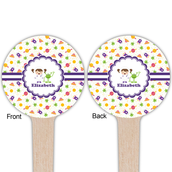 Girls Space Themed Wooden 4" Food Pick - Round - Double Sided - Front & Back