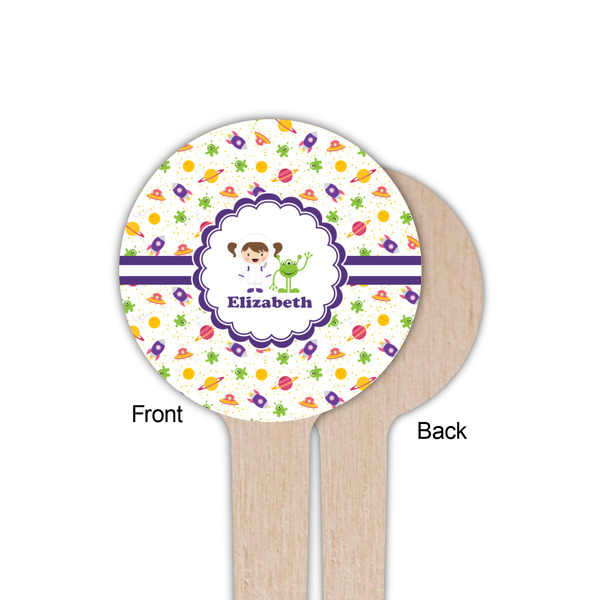 Girls Space Themed Wooden 4" Food Pick - Round - Single Sided - Front & Back
