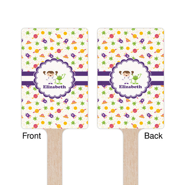 Girls Space Themed Wooden 6.25" Stir Stick - Rectangular - Double Sided - Front & Back