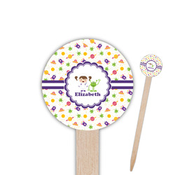 Girls Space Themed 6" Round Wooden Food Picks - Single Sided (Personalized)
