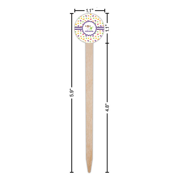 Girls Space Themed Wooden 6" Food Pick - Round - Dimensions