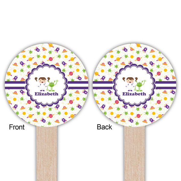 Girls Space Themed Wooden 6" Food Pick - Round - Double Sided - Front & Back