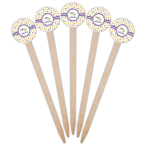 Girls Space Themed Wooden 6" Food Pick - Round - Fan View