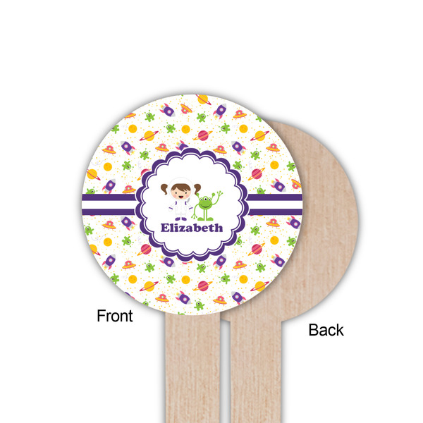 Girls Space Themed Wooden 6" Food Pick - Round - Single Sided - Front & Back