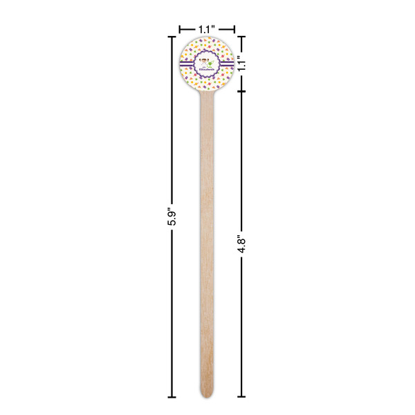 Girls Space Themed Wooden 6" Stir Stick - Round - Dimensions