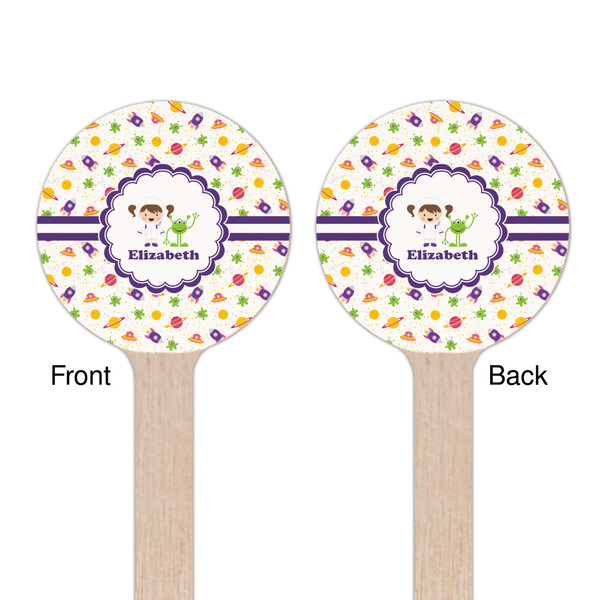 Girls Space Themed Wooden 7.5" Stir Stick - Round - Double Sided - Front & Back
