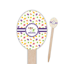 Girls Space Themed Oval Wooden Food Picks - Single Sided (Personalized)