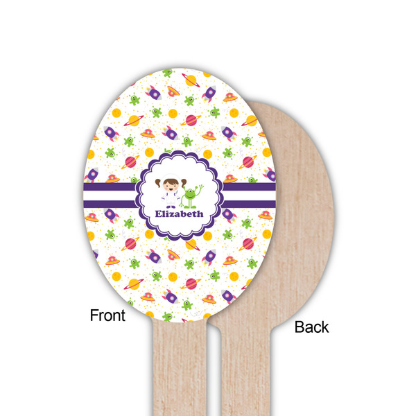 Girls Space Themed Wooden Food Pick - Oval - Single Sided - Front & Back