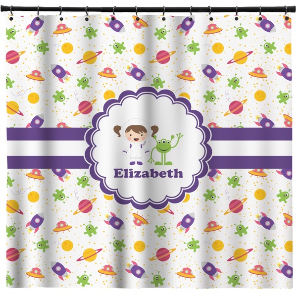 Custom Girls Space Themed Shower Curtain (Personalized)