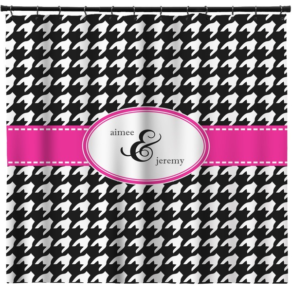Custom Houndstooth w/Pink Accent Shower Curtain - 71" x 74" (Personalized)