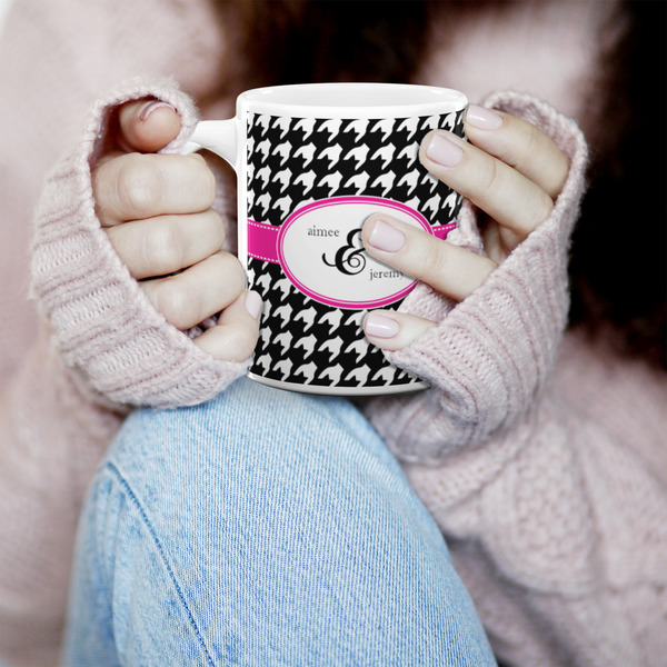 Houndstooth w/Pink Accent 11oz Coffee Mug - LIFESTYLE
