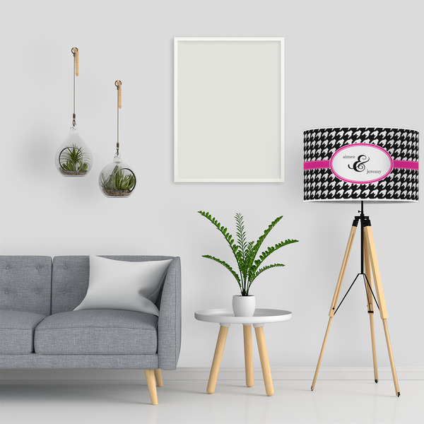 Houndstooth w/Pink Accent 12" Drum Lampshade - LIFESTYLE