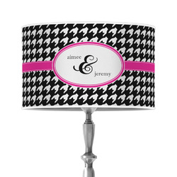Houndstooth w/Pink Accent 12" Drum Lamp Shade - Poly-film (Personalized)