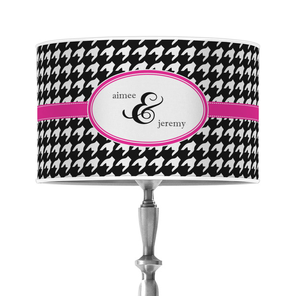 Custom Houndstooth w/Pink Accent 12" Drum Lamp Shade - Poly-film (Personalized)
