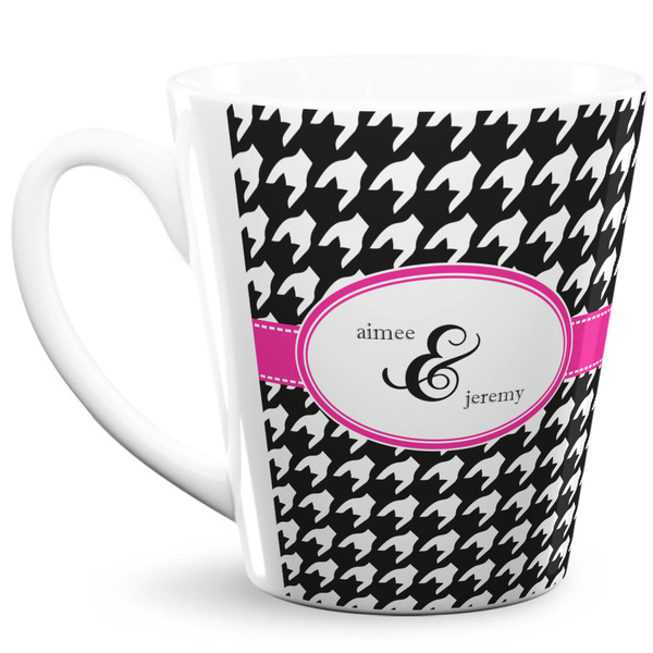 Custom Houndstooth w/Pink Accent 12 Oz Latte Mug (Personalized)