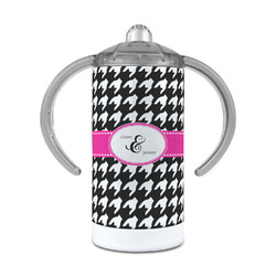 Houndstooth w/Pink Accent 12 oz Stainless Steel Sippy Cup (Personalized)