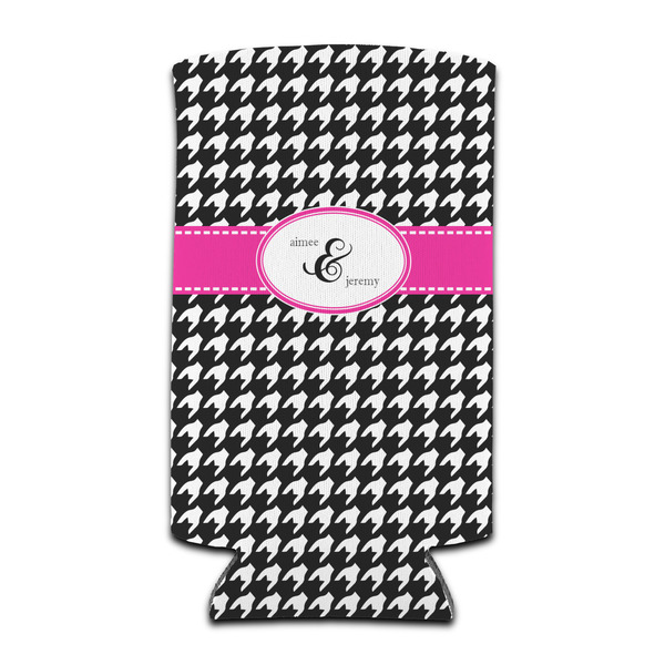 Custom Houndstooth w/Pink Accent Can Cooler (tall 12 oz) (Personalized)