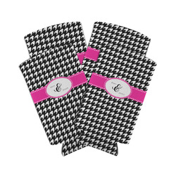 Houndstooth w/Pink Accent Can Cooler (tall 12 oz) - Set of 4 (Personalized)