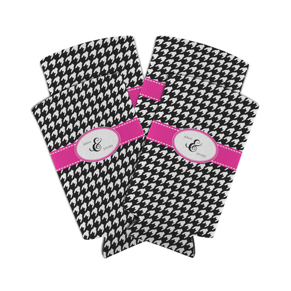 Custom Houndstooth w/Pink Accent Can Cooler (tall 12 oz) - Set of 4 (Personalized)