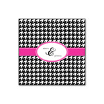 Houndstooth w/Pink Accent Wood Print - 12x12 (Personalized)